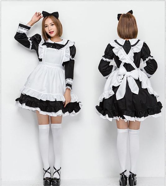 

japan girls lady new maid dress alice in wonderland costume cosplay uniform dress + apron + headband women halloween, Black;red