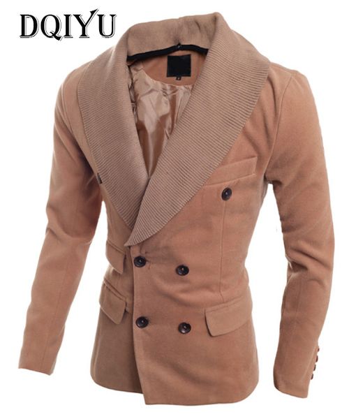 

dqiyu new trench coat men british style double breasted slim knitted coat pockets men's windbreaker jacket, Tan;black