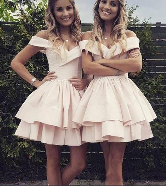 

Cheap Summer Homecoming Dresses Pale Pink 2019 Off Shoulder Short Cocktail Party Dresses Bridesmaid Gowns Custom Made