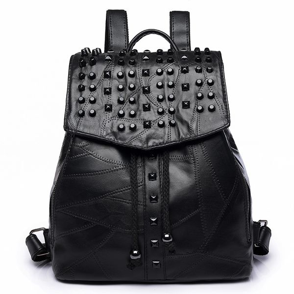 

etonteck new women black rivet backpack litchi grain ladies bagback european and american style students school bags travel bag
