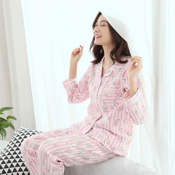 

pajamas women set 100% cotton long sleeve trousers leisure comfortable spring and autumn home wear ing, Blue;gray