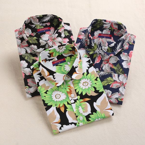 

dioufond 2018 new style shirts women vintage floral blouse green blue cotton female long sleeve shirt big size clothing 5xl, White
