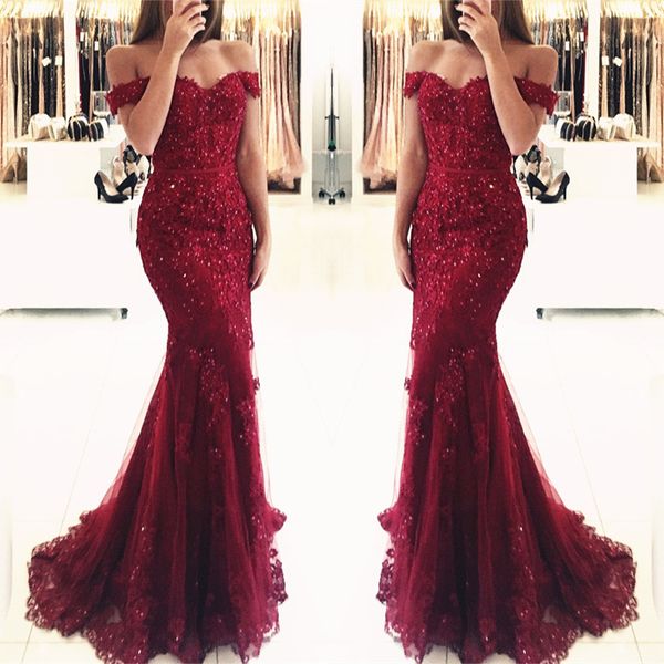 

2019 dark red arabic sequin burgundy mermaid prom dresses long off shoulder pleats beaded crystals floor length formal party evening dress, Black