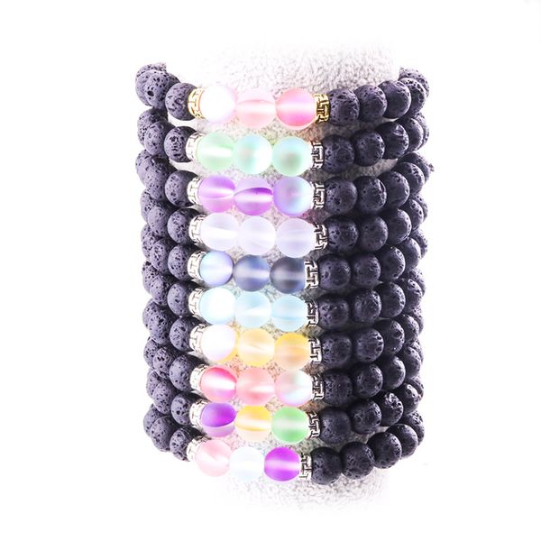 

8mm black lava stone reflective beads aromatherapy essential oil diffuser bracelet for wo'men