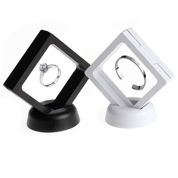

black white plastic suspended floating display case earring coin gems ring jewelry storage stand holder box