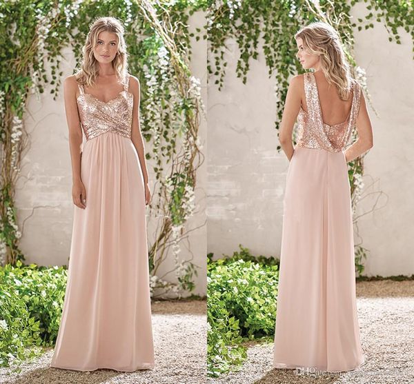 Abiti da damigella d'onore economici Jasmine moderni Paillettes in oro rosa su gonna in chiffon senza maniche Abiti da damigella d'onore junior con scollo a cuore