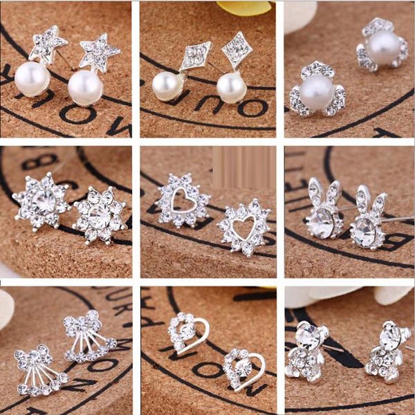 

300Pairs Women Girl Elegant Charming Crystal Pearl Earrings Wedding Jewelry Personality Silver Color Ear Stud Gift Free Ship, Golden