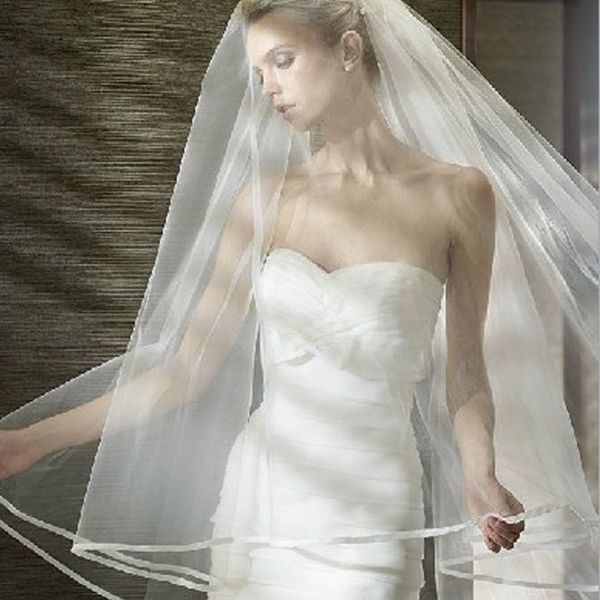 Wholesale Bridal Veil Single Layer Ribbon Wrapped Married Long