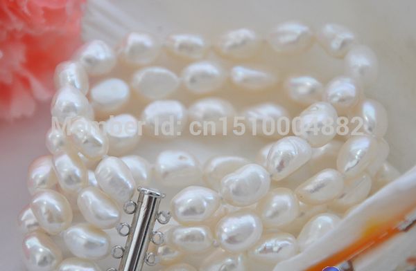 

00297 4row 8" white baroque freshwater cultured pearl bracelet