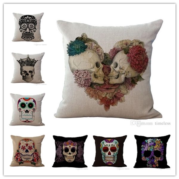 22 Designs Skull Pillow Case 45 45cm Cotton Linen Pillow Cover Bar
