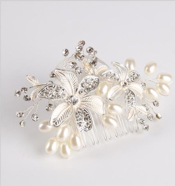 

handmade pearl combed wedding dress, diamond flower accessories, bridal ornaments, Slivery;golden