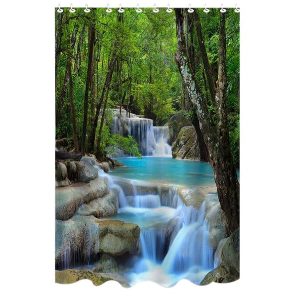 Waterproof 180x180cm Fabric Waterfalls Nature Scenery Bathroom Shower Curtain