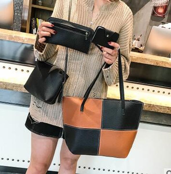 

new fashion splicing shoulder messenger bag female four-piece female bag