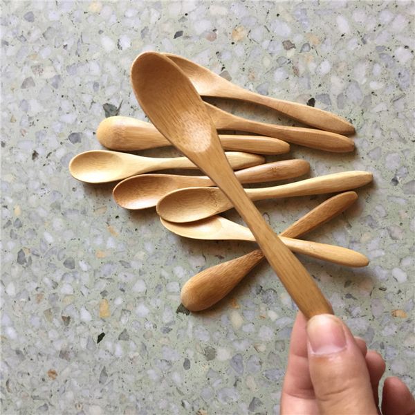 

100 pieces small bamboo spoon 13.5cm natural spoons durable for cafe coffee tea honey sugar salt jam mustard ice cream handmade utensils