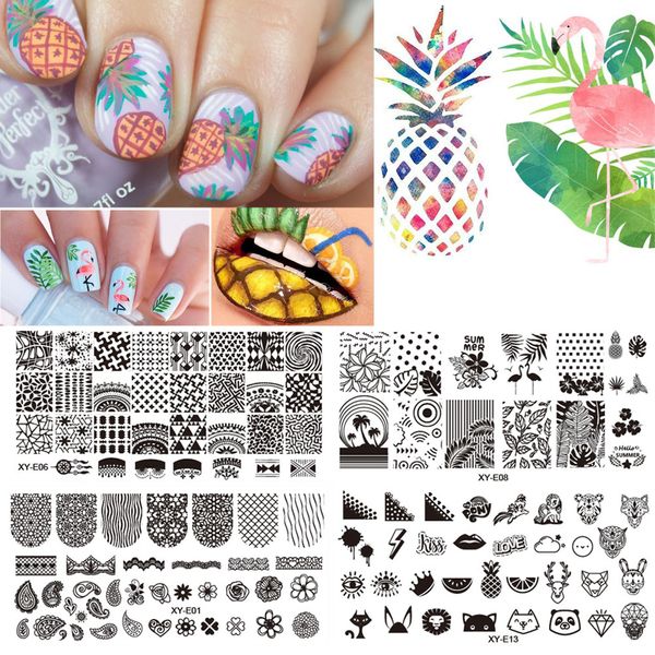 

nail stamping plates summer fruit pineapple flamingo fashion image steel plates nail stamp templates manicure polish trxye01-16, White