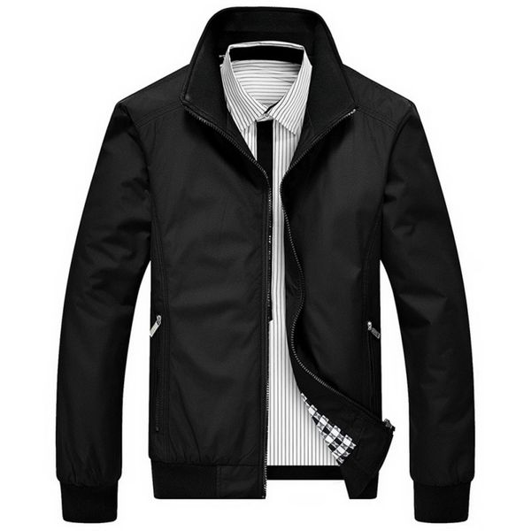 

men thin jacket fashion solid color zipper pocket light slim fit full zip autumn outerwear coat, Black;brown