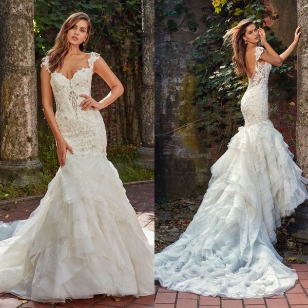 

2021 eve of milady wedding dresses mermaid sweetheart lace applique beaded tiered skirts bridal gowns plus size robe de mariÃ©e, White