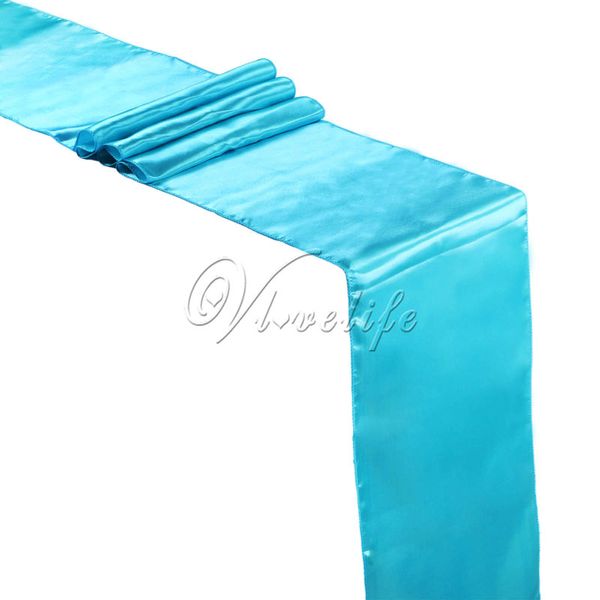 

5pcs turquoise/light blue satin table runners 12" x 108'' wedding party banquet home l table decorations 30cm x 275cm