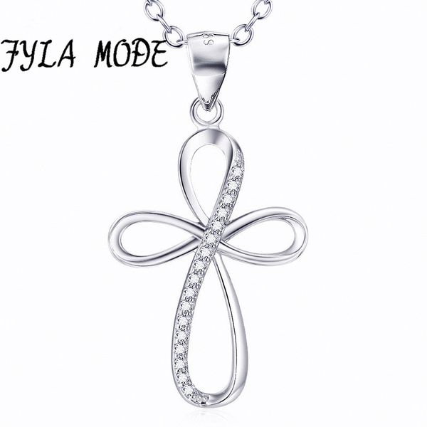 

whole salebrightly cross pendant necklaces 925 sterling silver luxury rhinestones chain necklaces for women valentine's day gifts dropship