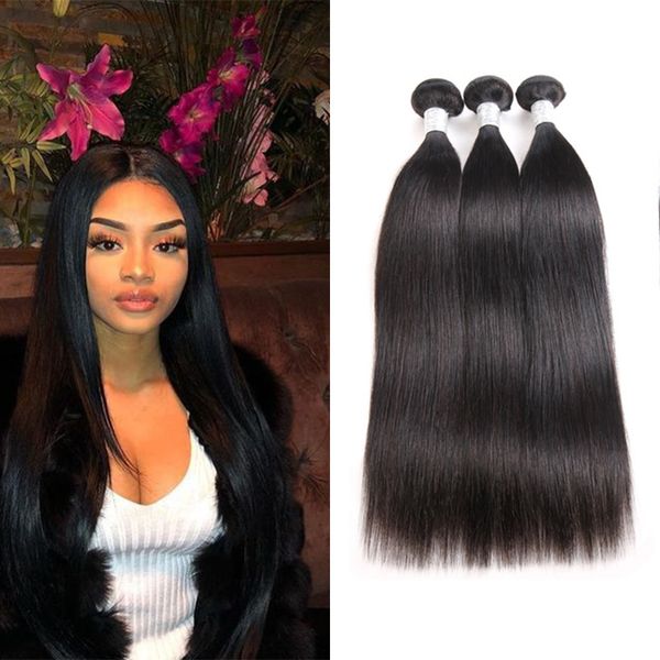 Hot Selling 3 Bundles Virgin Hair Weft Natural Black Straight Hair