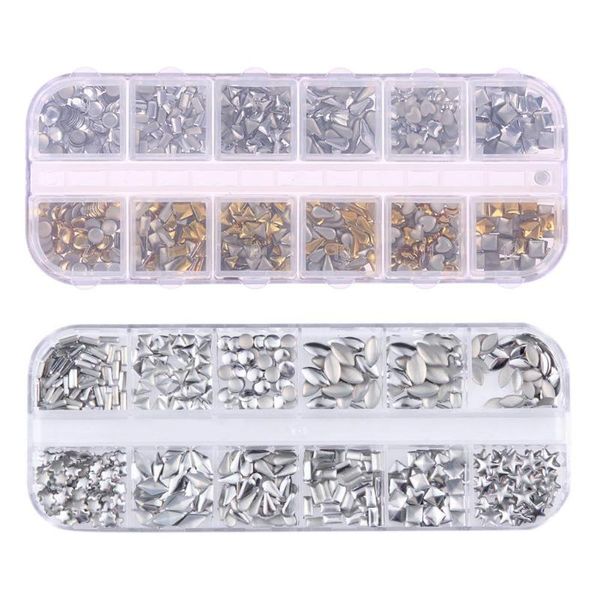 

1200pcs/box diy metal nail art tips mix-shapes manicure uv gel decorations nail rhinestones silver gold art tools