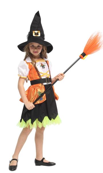 

children's halloween witch performance costume witch girl in child's puff skirt cosplay costume purim party dress, Black;red