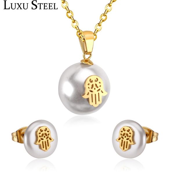 

jewelry set christmas gift fashion jewelry sets stainless steel imitation pearl with gold /silver hand pendant necklace women