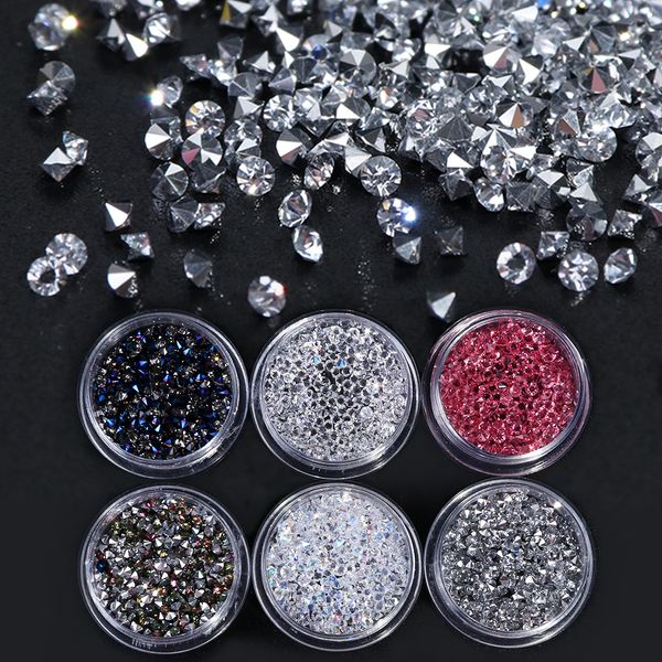 

6pcs sharp bottom nail rhinestones set shiny glitter stone holographic crystals strass for polish nails art decoration saz02, Silver;gold