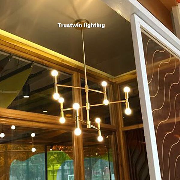 Lampadario moderno a soffitto dalla linea lineare, lampada a sospensione girevole regolabile in bronzo dorato per sala da pranzo, foyer del soggiorno