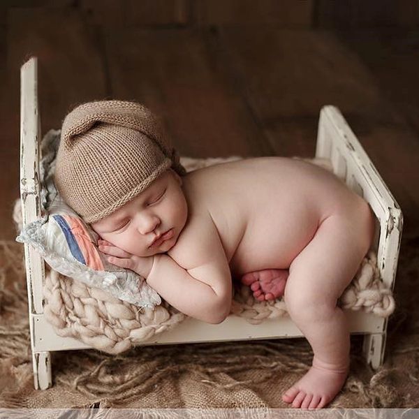 Großhandel 2018 Alt Holz Bett Neugeborenen Fotografie Requisiten Posieren Baby Fotoshooting Körbe Zubehör Fotoshooting Flokati Fotografie Requisiten