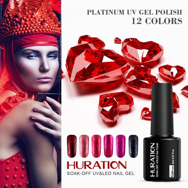 

huration 8ml gel polish nail perfect super 12 color paint gel lacquer soak off led uv foil shining platinum varnish art, Red;pink