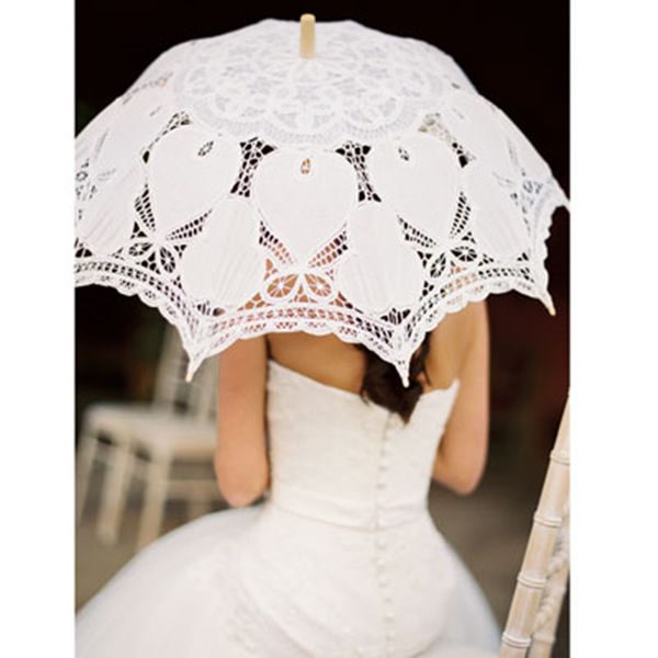

100%cotton handmade vintage beige&white battenburg lace parasol heart shape umbrella for lady