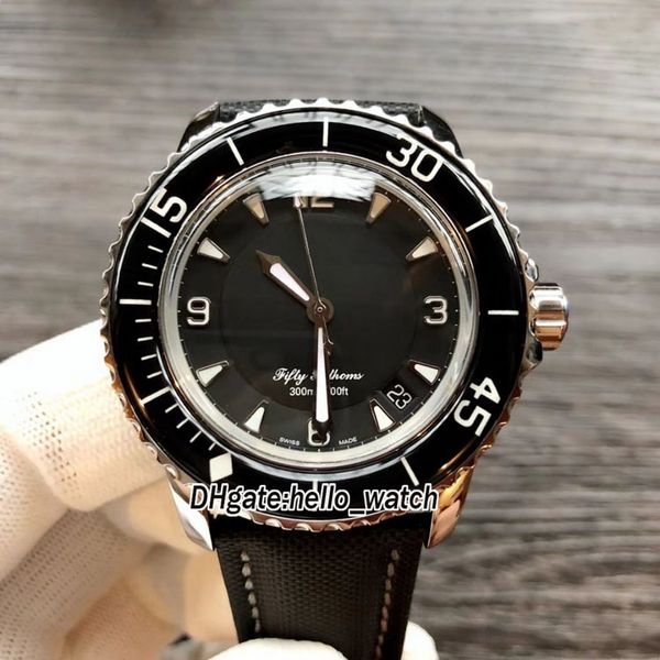 

fifty fathoms 50 fathoms 5015-1130-52 japan miyota 8215 automatic black dial mens watch nylon/leather strap sapphire glass new watches, Slivery;brown