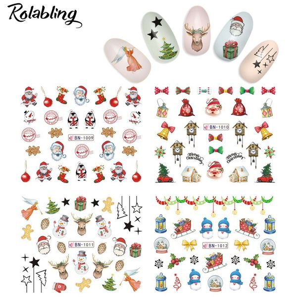 

new arrival nails art stickers 12 sheets merry christmas water transfer nail decals wraps foil sticker manicure decoration, Black