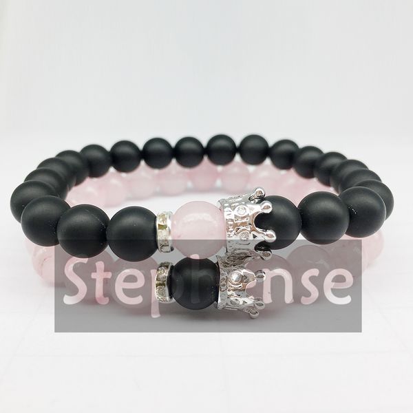 CZ0058 2019 Neue Ankunft Leistungsstarke Krone Energie Armband Rose Kristall Matte Schwarz Onyx Armband Beste Geburtstag Geschenk Kostenloser Versand