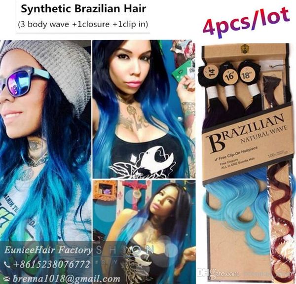 2019 Ombre Blue Hair 14 16 18 Synthetic Brazilian Hair Weave
