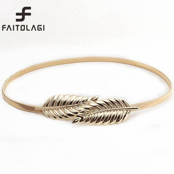 

2018 fashion vintage women belt leaf design clasp front stretch metal waist dress belt skinny elastic ceinture cinturones mujer, Black;brown