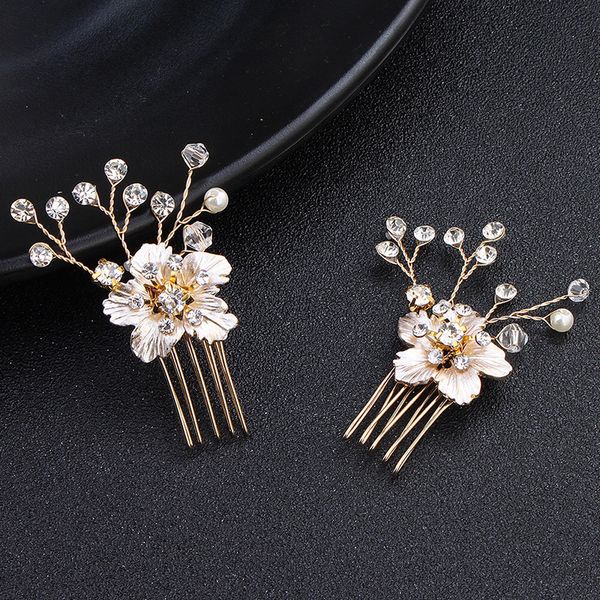 

elegant gold/silver sparkling flower wedding hair combs women crystal party hair jewelry wedding accessories, Golden;white