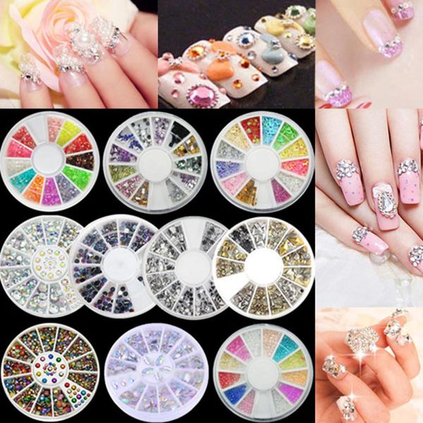 

1box ashion new 3d diy nail art rhinestones gel varnish manicure wheel glitters acrylic tips rhinestones decoration, Silver;gold