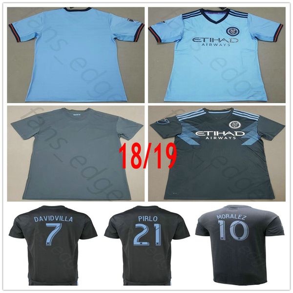 

18 19 New York City Soccer Jersey 7 DAVID VILLA 8 LAMPARD 10 MORALEZ 22 MATARRITA 21 PIRLO Home Blue Custom Football Shirt