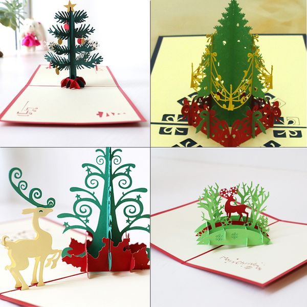 New Handmade Christmas Cards Creative Kirigami Origami 3d Pop Up Greeting Card With Christmas Tree Desgin Postcards For Kids Friends Holiday