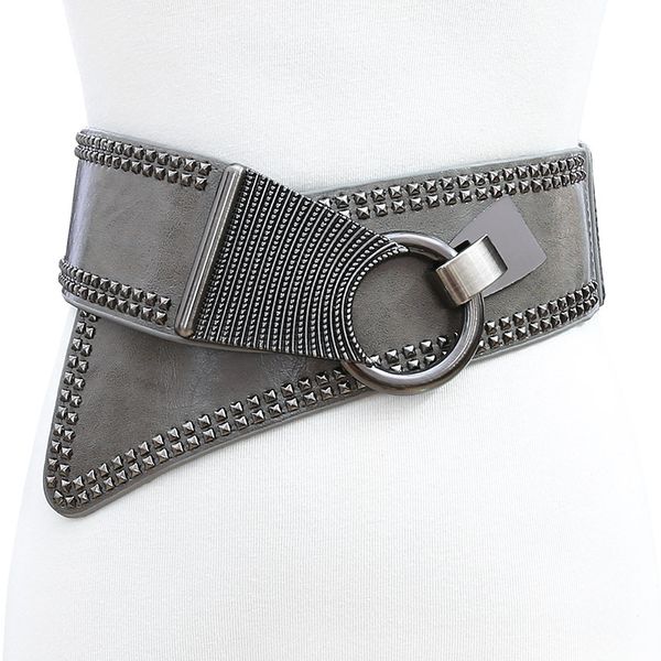 

female cummerbund slant elastic wide waist belts for woman women's waistband decoration corset belt retro punk ceinture corset, Black;brown