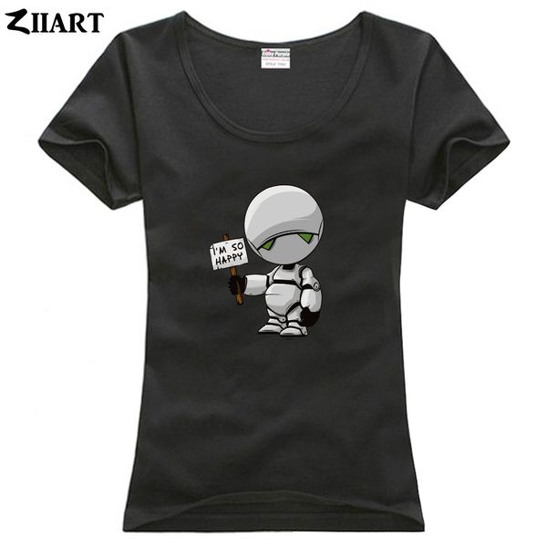 

marvin depressive robot i' so happy the hitchhiker's guide to the galaxy girl woman female o-neck cotton short-sleeve t-shirt, White