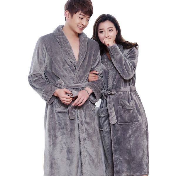 

new style lovers silk soft flannel long kimono bath robe men waffle winter bathrobe mens robes dressing gown nightgowns for male, Black;brown