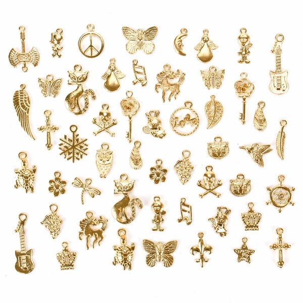 

50 pcs/set lots tibetan silver/gold mixed styles charm pendants diy jewelry for necklace bracelet craft findings #240209, Bronze;silver