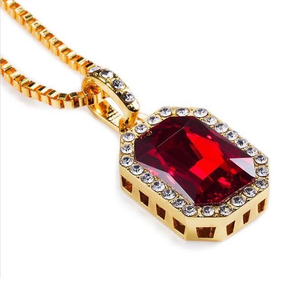 

men hip hop gem pendant necklace charm for fashion green red blue black white crystal design 18k gold plated 75cm long chain jewelry, Silver