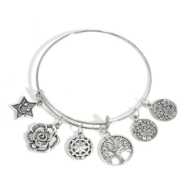 

brand silver adjustable bracelets bangle with life trees star charms bracelet cuff wristband jewelry for women fine jewelry christmas gift, Golden;silver