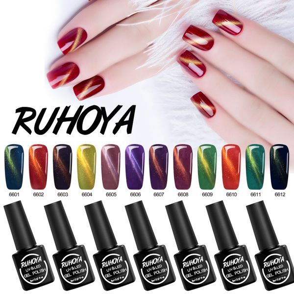 

ruhoya glue stamping cat eye led lamp gel polish soak off uv led 8ml cat eye gel nail polish paint 1pcs uv nail, Red;pink