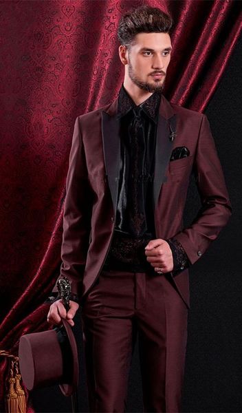 

custom made groomsmen peak lapel groom tuxedos burgundy men suits wedding/prom man blazer/bridegroom ( jacket+pants+tie ) m526, Black;gray