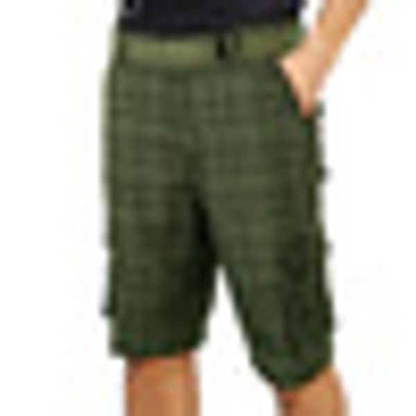 

men_s plaid cargo shorts with matching belt, White;black